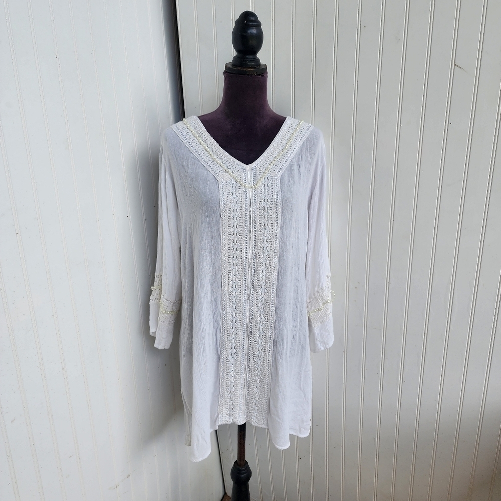 Raya Sun White Sundress Womens Crochet Embroidered Beach Festival Vacation S/M